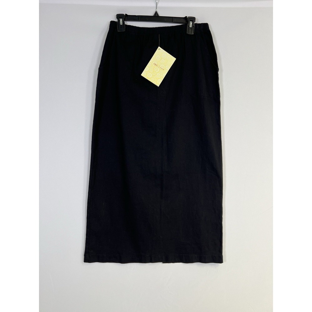 QVC D & CO Women's Long Black Stretchy Skirt Pockets Elastic Waist‎ Casual Sz L